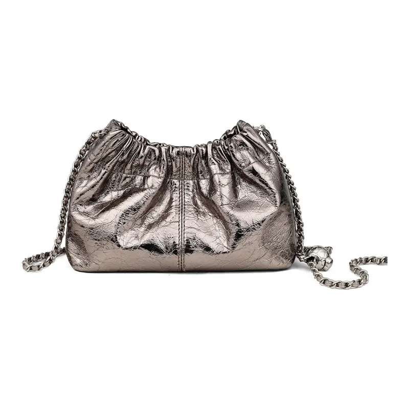C°BANNER Cow Leather With Synthetic Leather Shoulder Bag, Crossbody Bag, Chain Cloud Bag Women's Gunmetal-3
