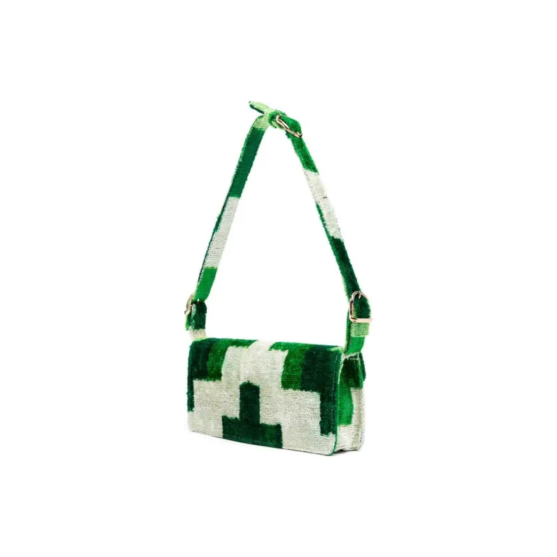La Milanesa Velvet Handbag Shoulder Bag Crossbody Bag Women's Green-1