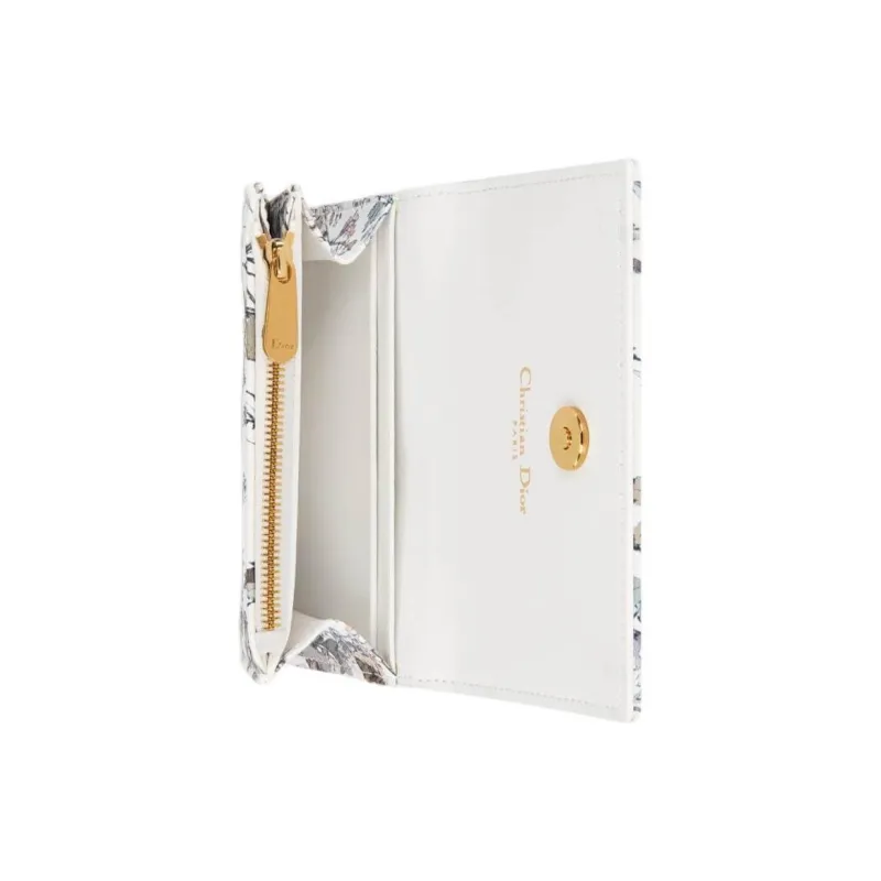 DIOR Caro Cow Leather Wallet Women's White/Multicolor-3