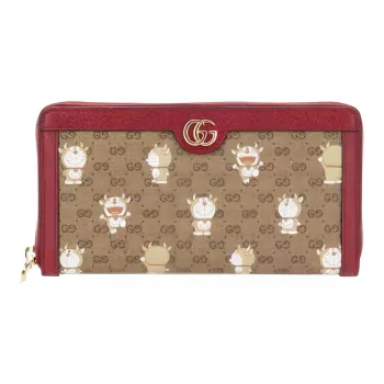 GUCCI Doraemon Collaboration Canvas With Leather Wallet Unisex Red & Ebony