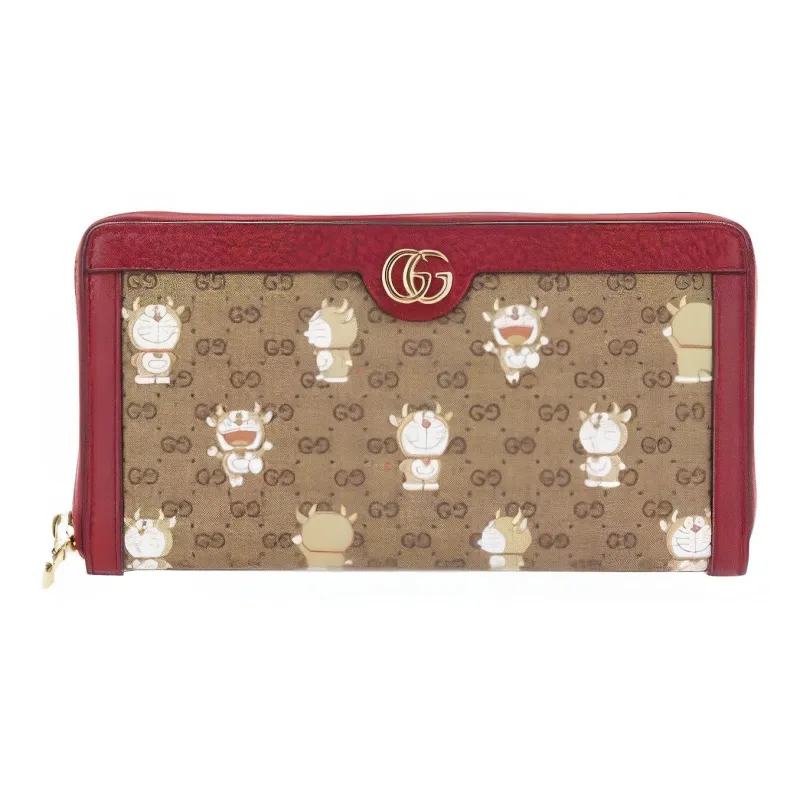 GUCCI Doraemon Collaboration Canvas With Leather Wallet Unisex Red & Ebony-0
