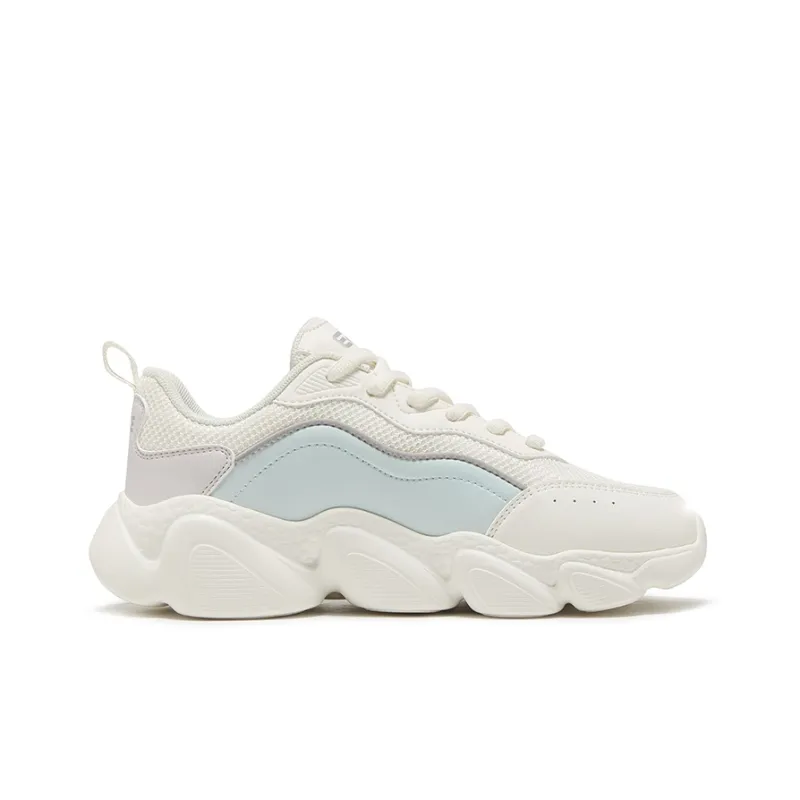 Erke Puffy Shoes Cushioning Height Increasing Lightweight Breathable Low Top Chunky Sneakers Women's White Purple-1
