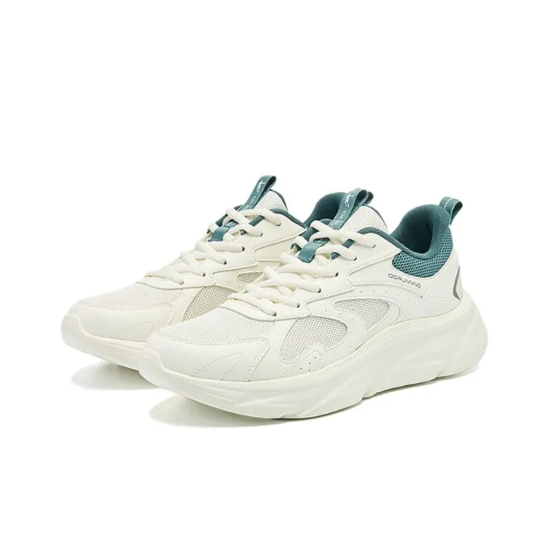 QIAODAN Cushioning, Wear Resistant Low Top Running Shoes Men's White Cyan-2