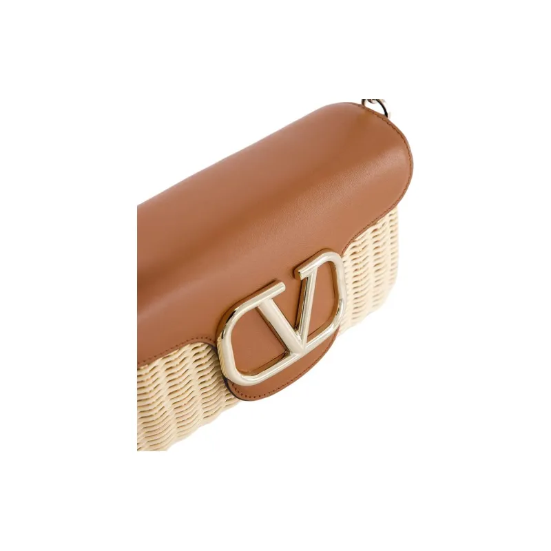 Valentino GARAVANI Straw With Leather Shoulder Bag Women's Brown & White-6