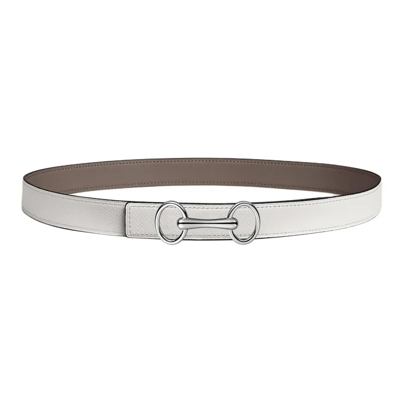 HERMES Ring Buckle Design, Smooth Buckle Leather Belts Women's Brown/White Width 2.4cm-1