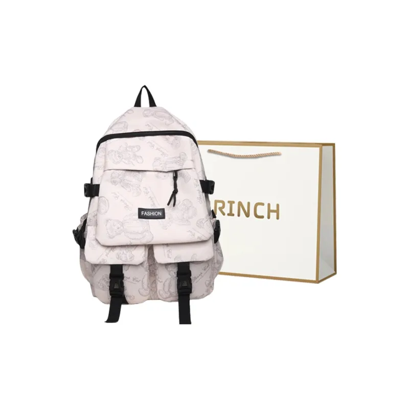 BRINCH Nylon Backpack Unisex White/Black-0