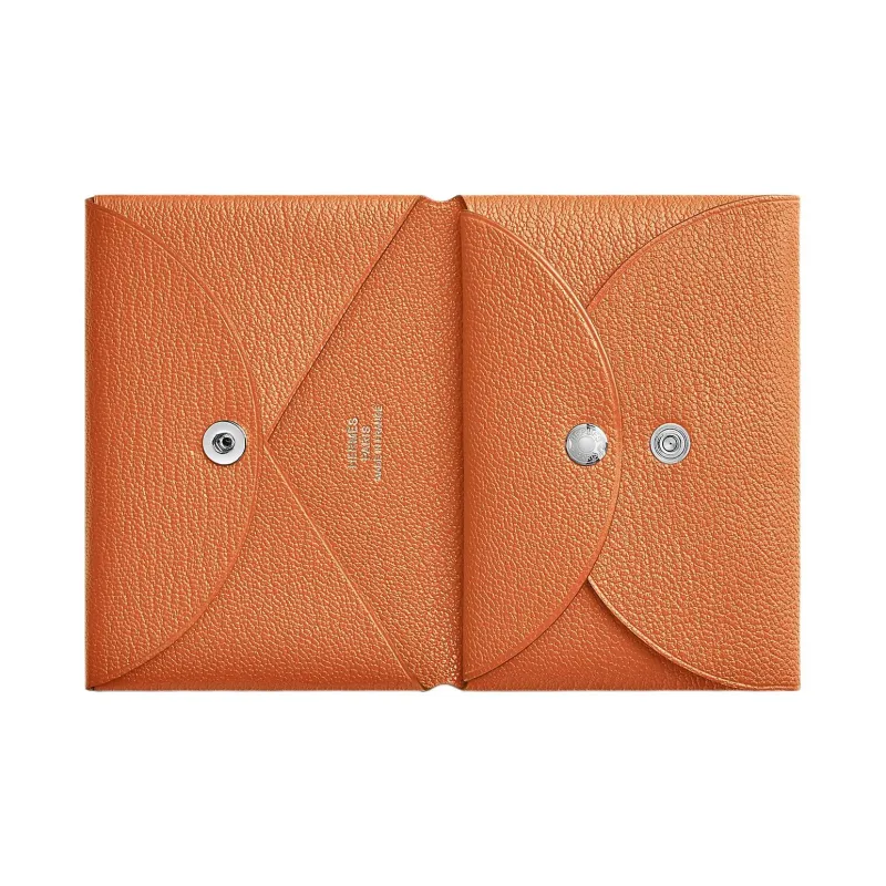 HERMES Calvi Duo Chevre Mysore Goatskin Card Holder Mini Women's 93 Orange Hermes Orange & Orange-1
