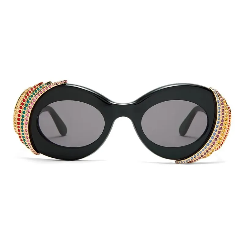 LOEWE Acetate Crystal Oval Sunglasses Women's Black-1