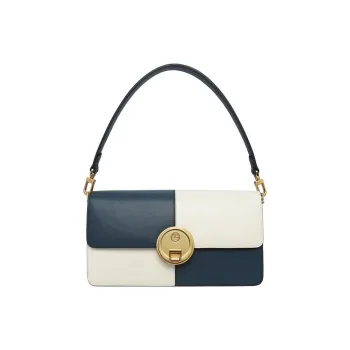 GOLDLION Split Cow Leather Bonded Synthetic Leather Handbag Shoulder Bag Women's Blue/Yellow Brown