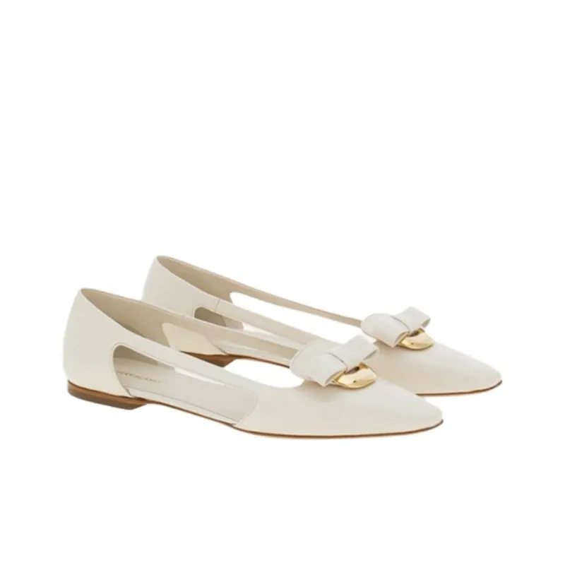 FERRAGAMO Drop Bow Leather Ballerina Shoes-3