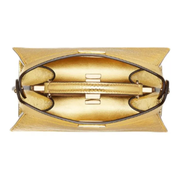 FENDI Leather Portable Crossbody Bag Shoulder Bag Women's Gold-6