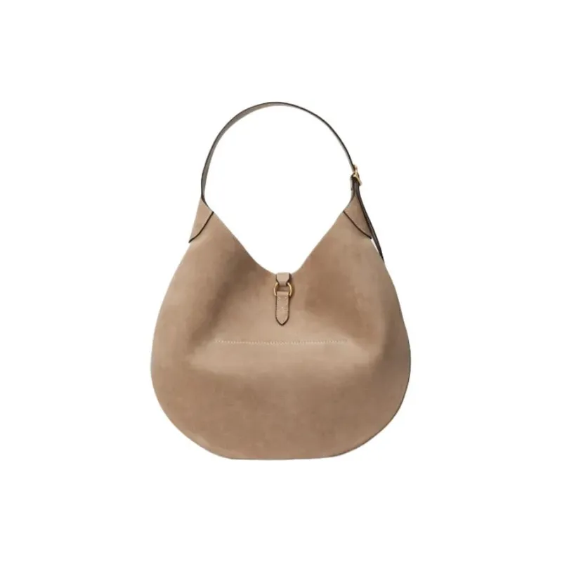 Polo Ralph Lauren Polo ID Suede Cow Leather Handbag, Shoulder Bag Large Size Women's Camel-2