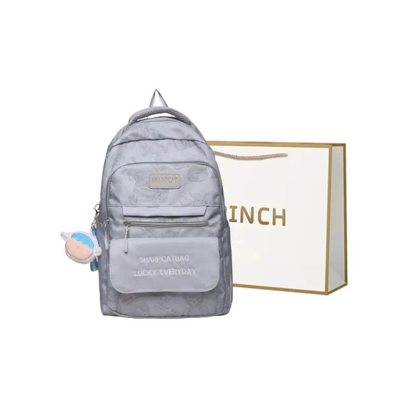 BRINCH Nylon Backpack Unisex White/Gray/Black/Green/Purple-2
