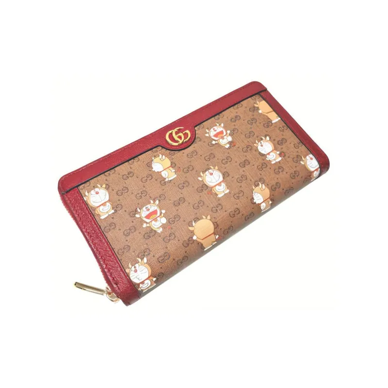GUCCI Doraemon Collaboration Canvas With Leather Wallet Unisex Red & Ebony-2
