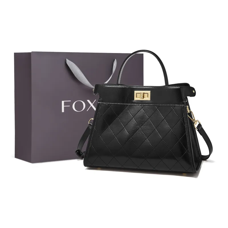 FOXER Cow Leather Commute Shoulder Bag Regular Women's White/Black-4