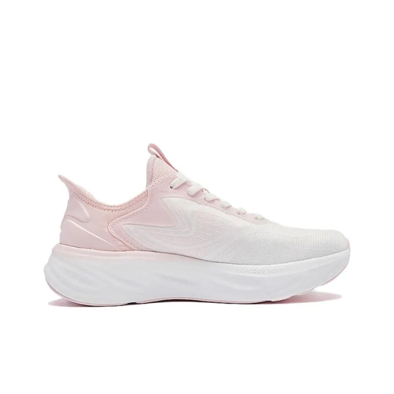 QIAODAN Cushioned Wear Resistant Lightweight Low Top Instant Wear Technology Running Shoes Women's White Pink-1