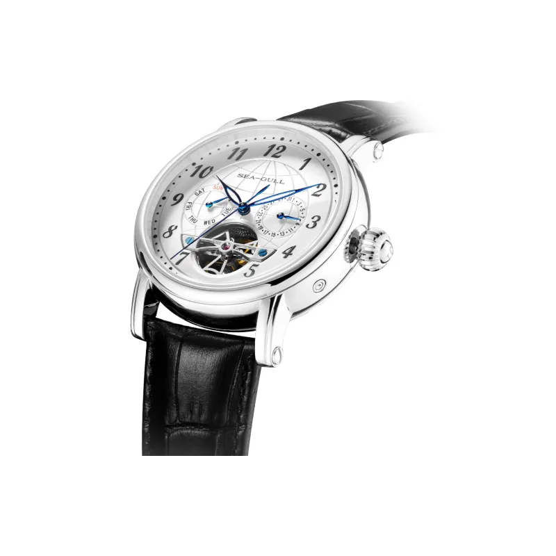 Sea Gull LE BRASSUS Automatic Mechanical Movement Genuine Leather Strap Watch Men's Watches White Dial-1