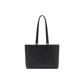 FENDI ROMA Grained Leather Tote Bag Shopping Bag Handbag Small Size Men's Black