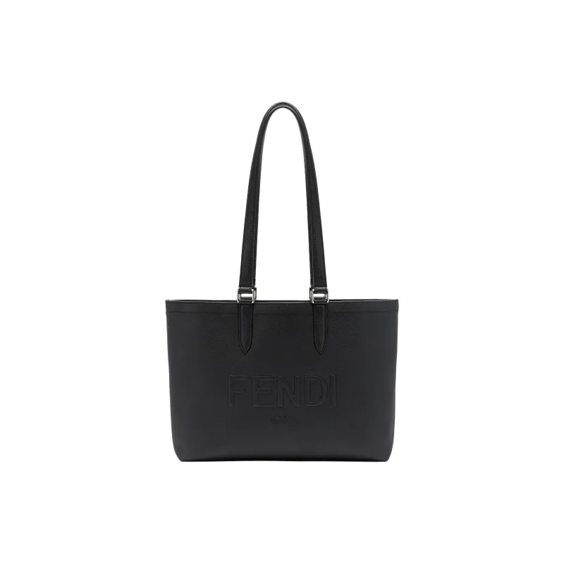 FENDI ROMA Grained Leather Tote Bag Shopping Bag Handbag Small Size Men's Black-0
