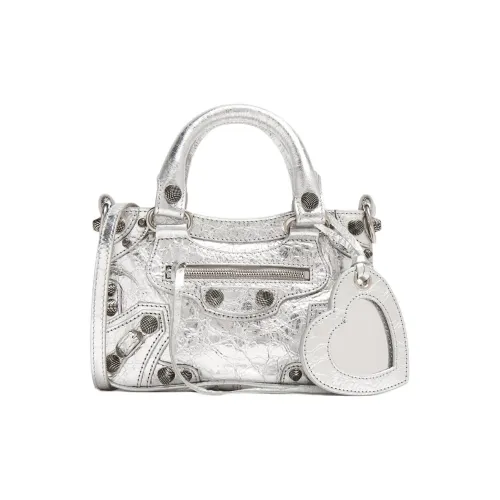 Balenciaga Neo Cagole Leather Shoulder Bag Crossbody Bag Handbag Mini Women's Silver