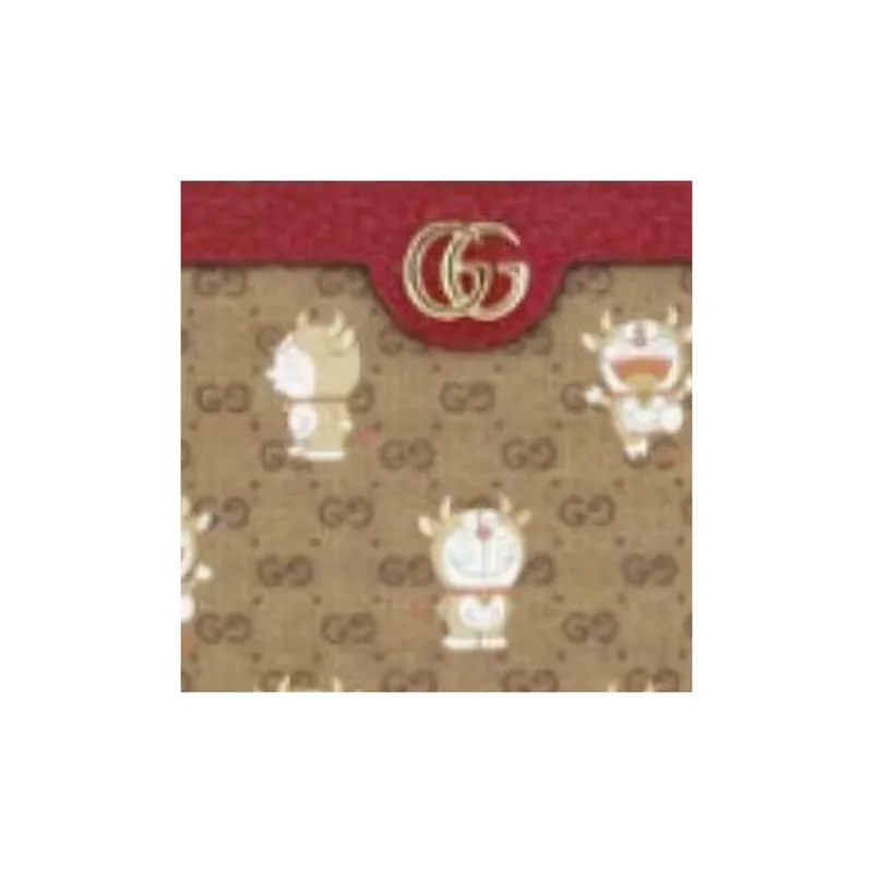 GUCCI Doraemon Collaboration Canvas With Leather Wallet Unisex Red & Ebony-4