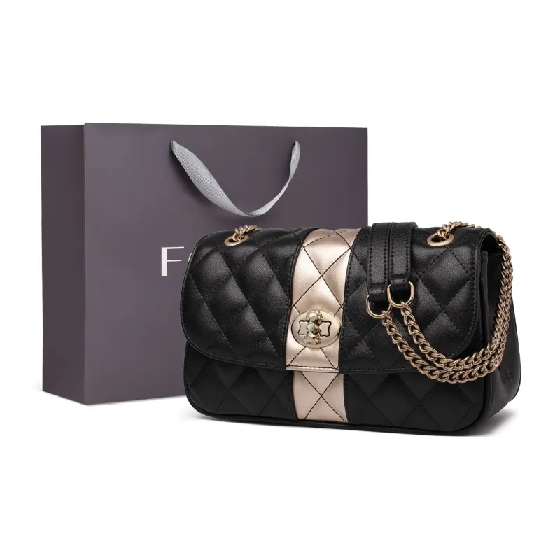 FOXER Cow Leather Summer Minimalist Style Shoulder Bag Women's Black-0