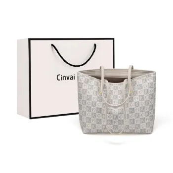 CinvaiKrose PVC One Shoulder Bag, Tote, Monogram Tote Large Size Women's Linen Gray/Khaki