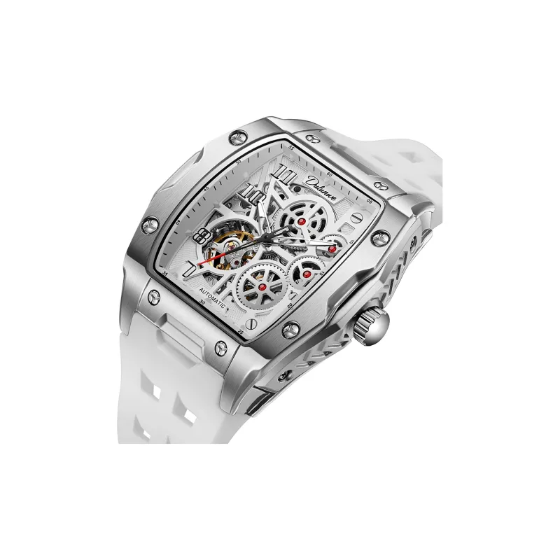 Dulunwe Automatic Mechanical Movement Silicone Strap Watch Men's Watches White Dial-2