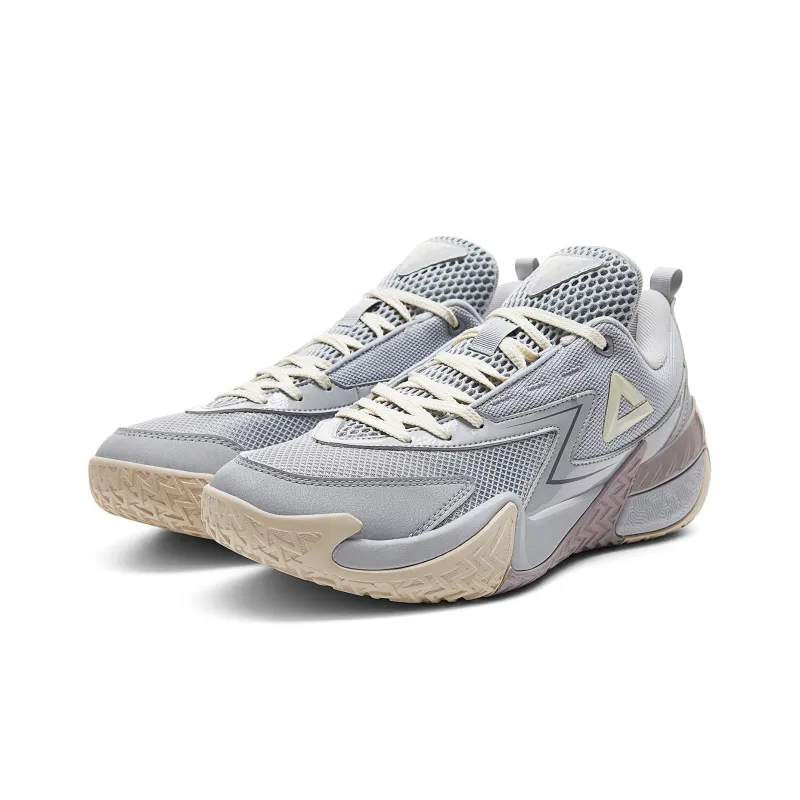 PEAK Cushioned Slip-Resistant Breathable Rebound Low-Top Basketball Shoes Men's White Gray-2