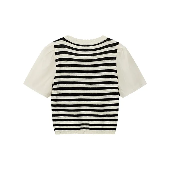 VIMLY T Shirt Women's Apricot With Black Stripes-1