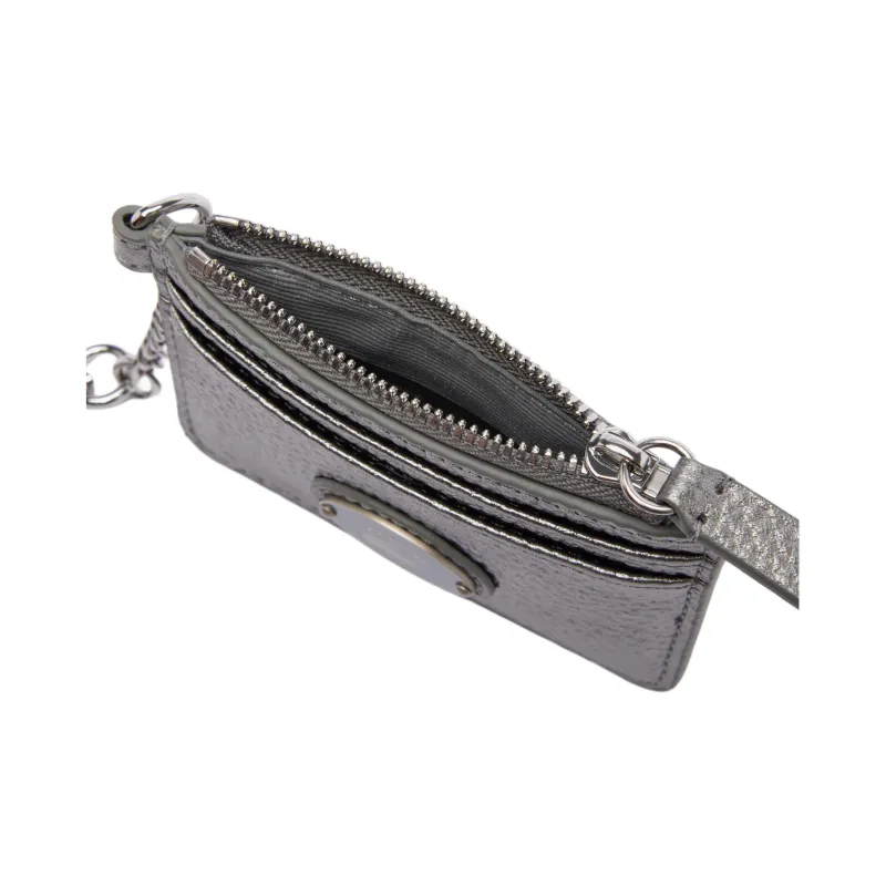 LACOSTE Cow Leather Card Holder Women's Silver Gray-2