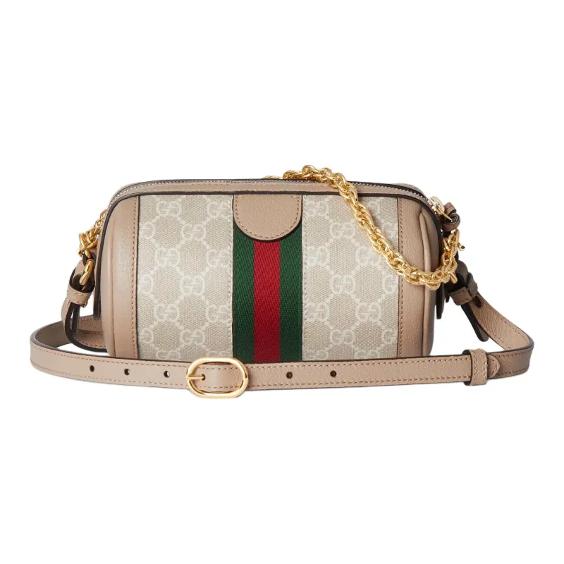 GUCCI Ophidia Supreme Canvas With Leather Trim Cylinder Bag Portable Crossbody Bag Shoulder Bag Women's Beige & White-3