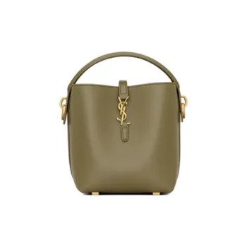 SAINT LAURENT Leather Bucket Bag, One Shoulder Handbag Mini Women's Elm Wood Color