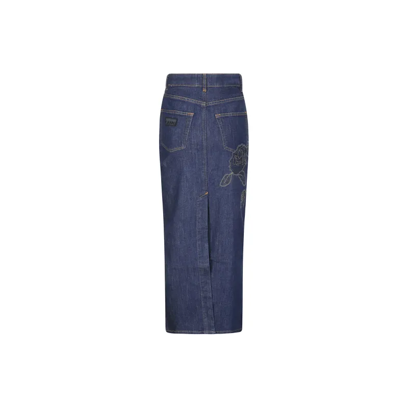 GANNI Denim Rose Maxi Skirt-1