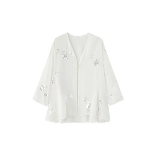 ZHOUMIAO Chiffon Shirts Women's Gardenia White