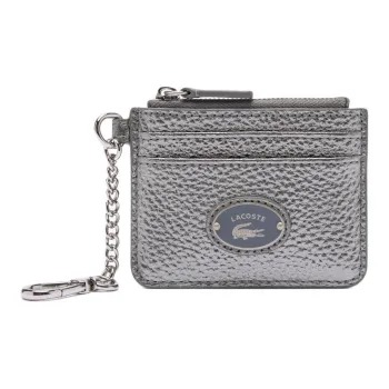 LACOSTE Cow Leather Card Holder Women's Silver Gray