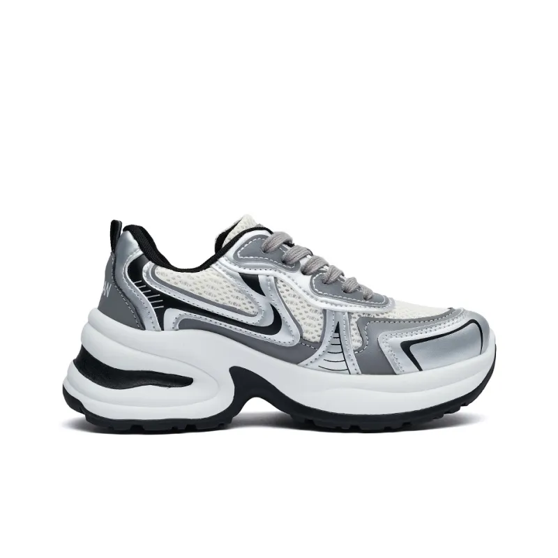 MEXICAN Anti Slip Wear Resistant Low Top Chunky Sneakers Women's Silver-1