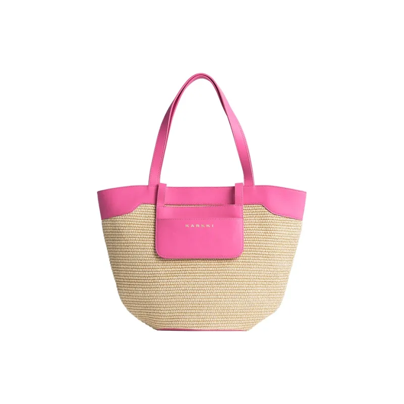Karkki Top Grain Cow Leather Woven Tote Shopping Bag Women's Handbag Shoulder Bag Women's Pink Pink Lady-1