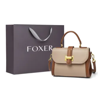 FOXER Cow Leather With Fabric Crossbody Bag, Handbag, Shoulder Bag Tubas Women's Khaki