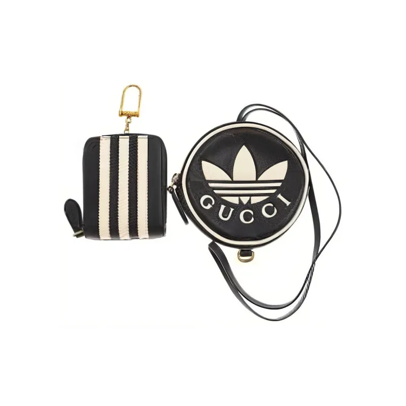 GUCCI Adidas Collaboration Leather Coin Purse Men's Black-0