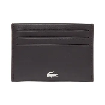 LACOSTE Calfskin Card Holder Men's Dark Brown
