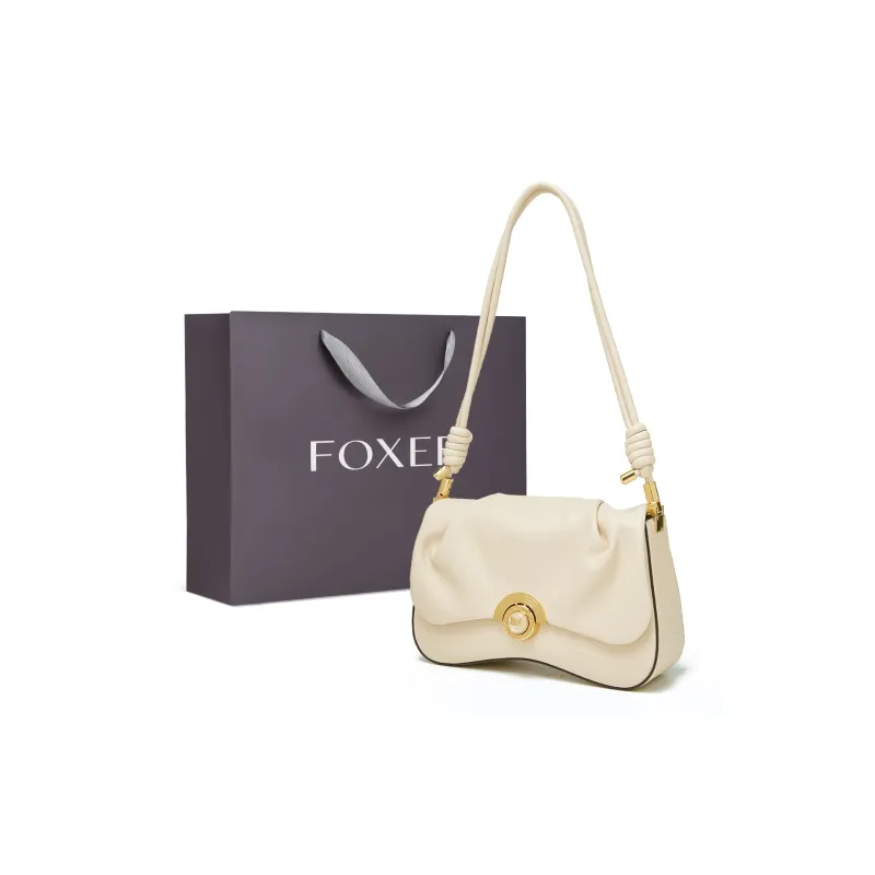 FOXER Cow Leather With Microfiber Cloud Bag, Shoulder Bag, Handbag, Shoulder Bag Women's Cheese White-0