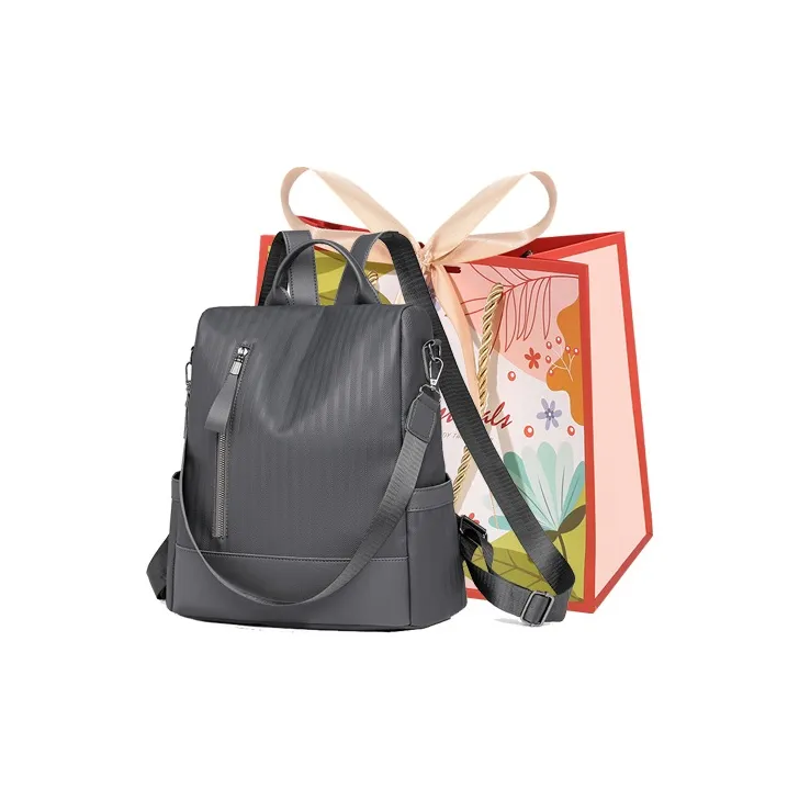 Cwatcun PU Backpack Unisex Black/Blue/Gray-0