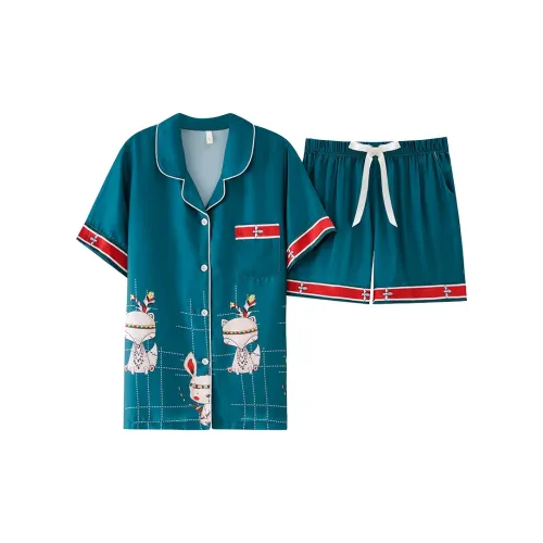 The Story Of The Flower Season Pajama Set Women's Peacock Green