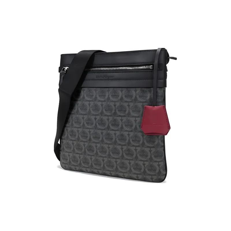 FERRAGAMO Leather Messenger Bag Crossbody Bag Shoulder Bag Men's Black-1