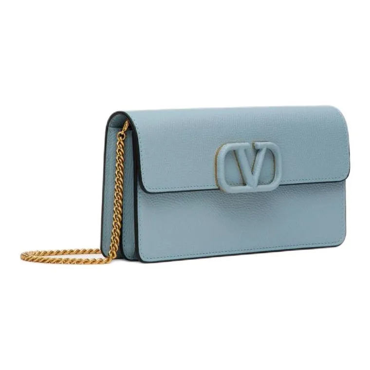 Valentino Vlogo Grained Calfskin Wallet Unisex Porcelain Blue-2