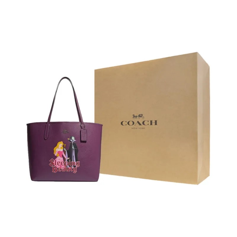 COACH Disney Collaboration City Cow Leather Tote Bag Shopping Bag Shoulder Bag Handbag Large Size Women's Purple-4