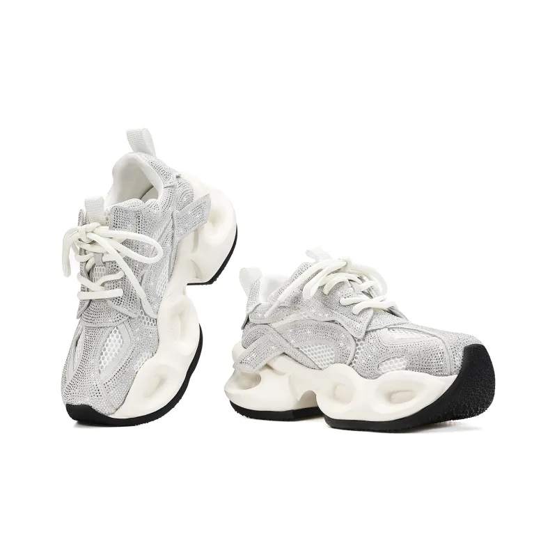 UanDi Cushioning Anti-Slip Wear-Resistant Breathable Height Increasing Low-Top Chunky Sneakers Women's-1