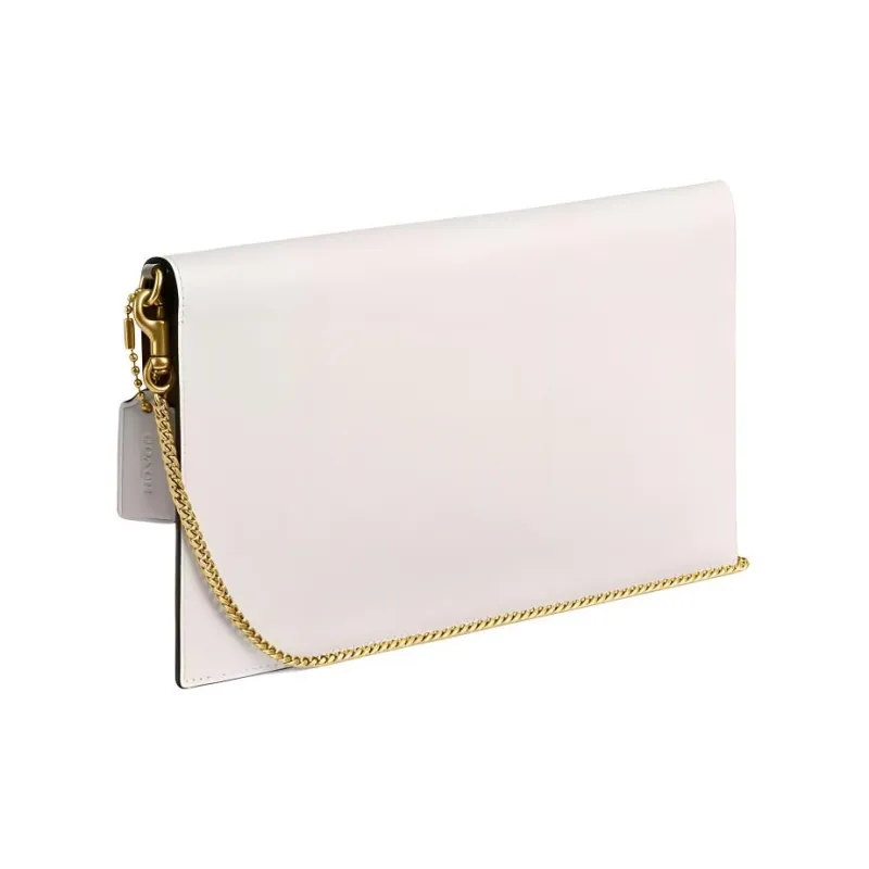 COACH Calfskin One Shoulder Crossbody Clutches Large Size Women's Brass & Chalk-2