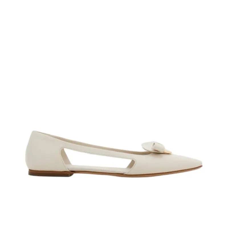 FERRAGAMO Drop Bow Leather Ballerina Shoes-1